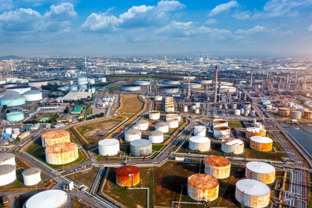 Aerial view of gas and oil refinery, Oil Industry.